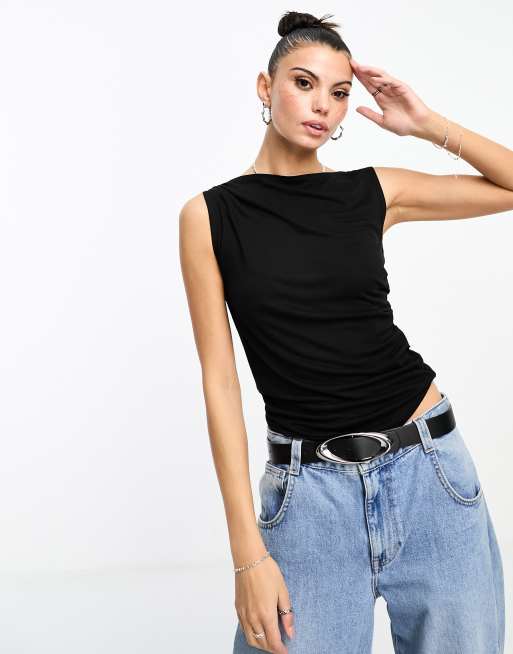 Weekday Joan ruched top in black