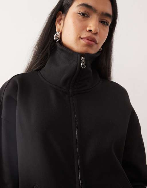 Weekday – Jodi – Sweatshirt in gebrochenem Schwarz mit Stehkragen und durchgehendem Reißverschluss, 3 von 4