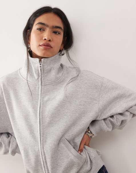 Weekday Jodi zip through funnel neck sweatshirt in grey melange