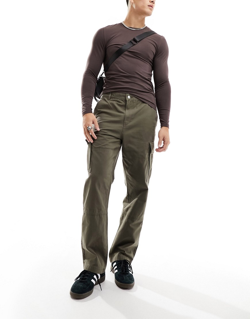 Weekday Joel relaxed fit cargo trousers in khaki-Green