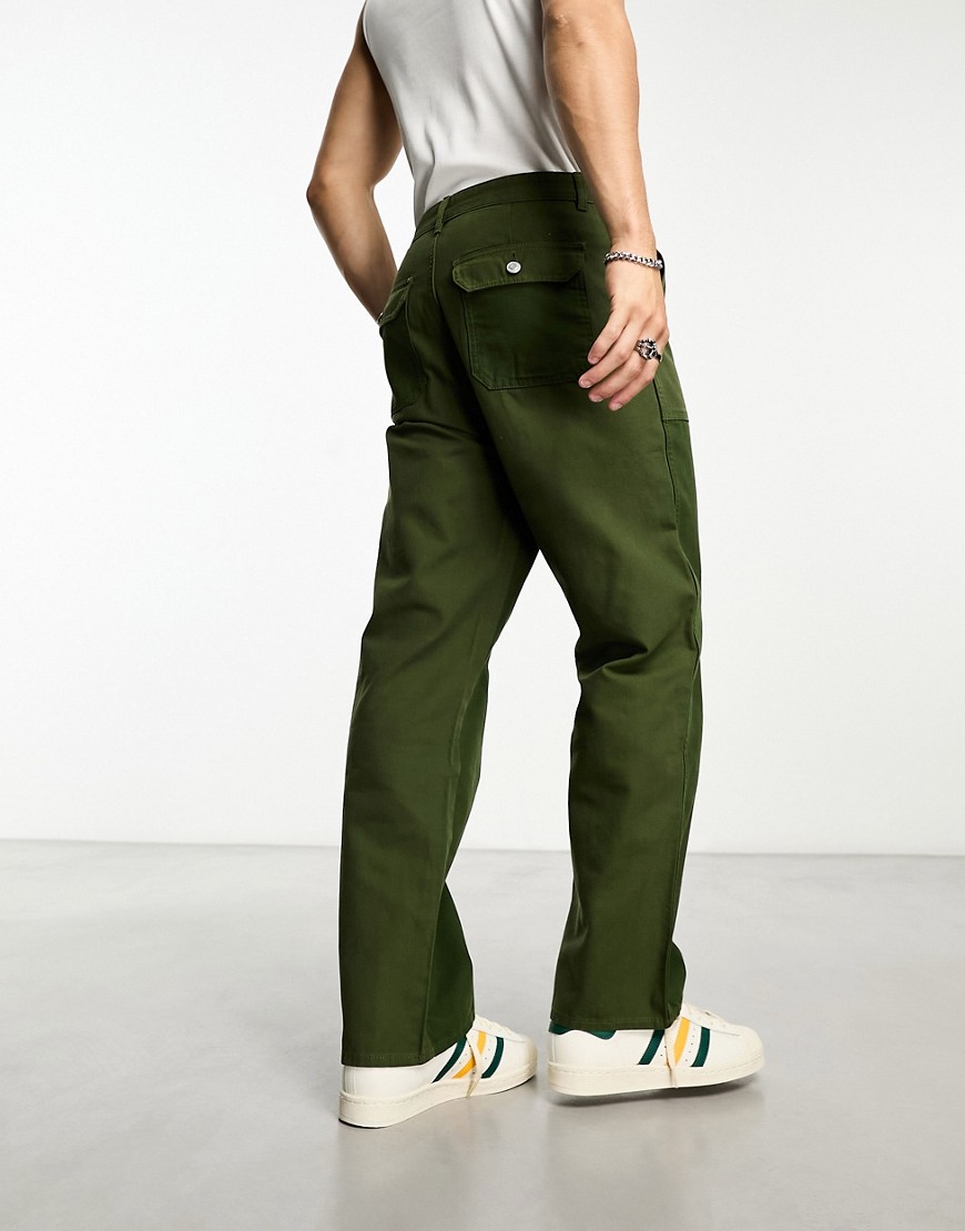 Weekday Joel workwear trousers in khaki-Green