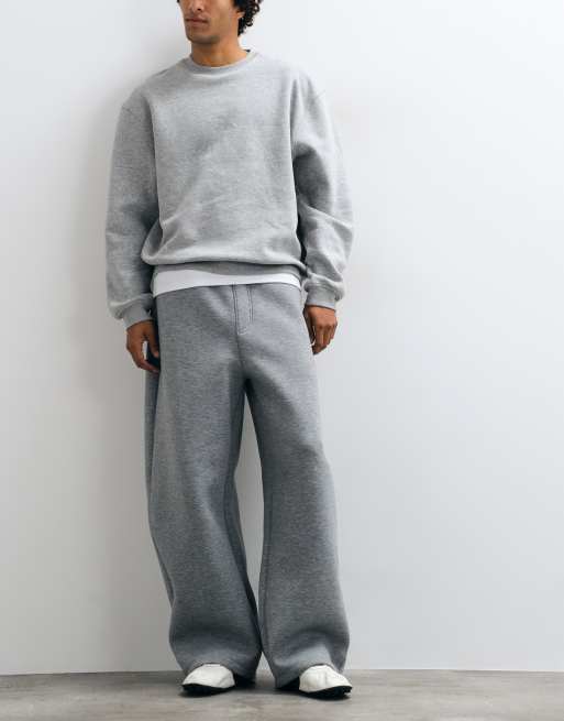 Weekday jogger de tejido tipo scuba, corte barrel, con bajo elástico en gris jaspeado, 1 de 5