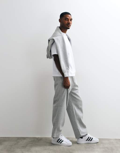 Weekday - Joggers a fondo ampio oversize grigio mélange in jersey pesante, 3 di 5