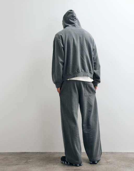 Weekday joggers a gamba ampia in jersey pesante in coordinato grigio slavato, 3 di 5