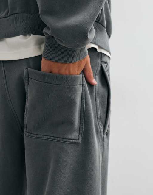 Weekday joggers a gamba ampia in jersey pesante in coordinato grigio slavato, 4 di 5