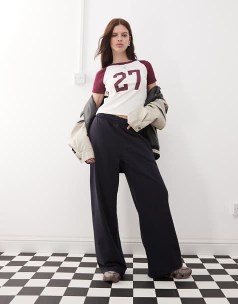 Weekday - Joggers larghi pesanti blu navy in jersey a fondo ampio - view 1