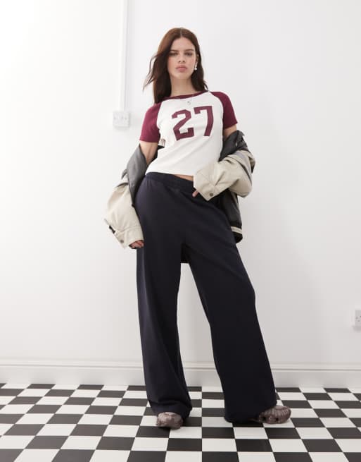Weekday - Joggers larghi pesanti blu navy in jersey a fondo ampio