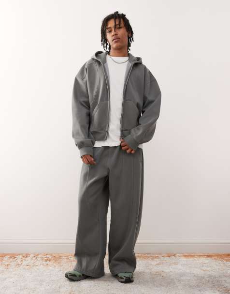 Weekday - Joggers oversize con fondo ampio grigio scuro con cuciture a vista in coordinato - view 1