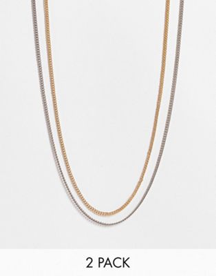 Weekday john chain necklace 2 pack in silver and gold