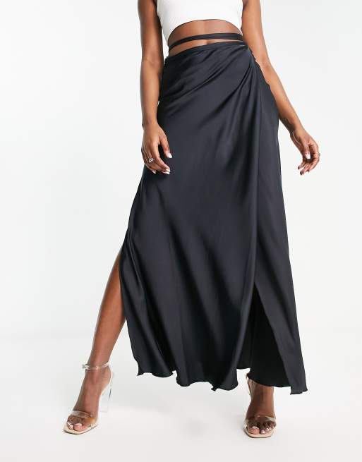 Black satin 2025 wrap skirt