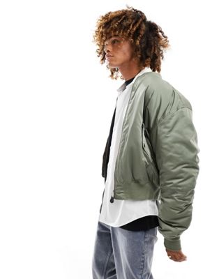 Weekday Jon oversized bomber jacket in khaki - ASOS Price Checker