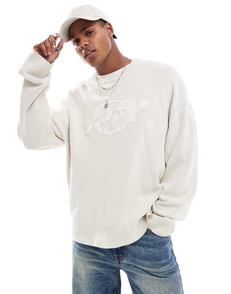 Weekday Jose graphic sweater in washed gray - view 1