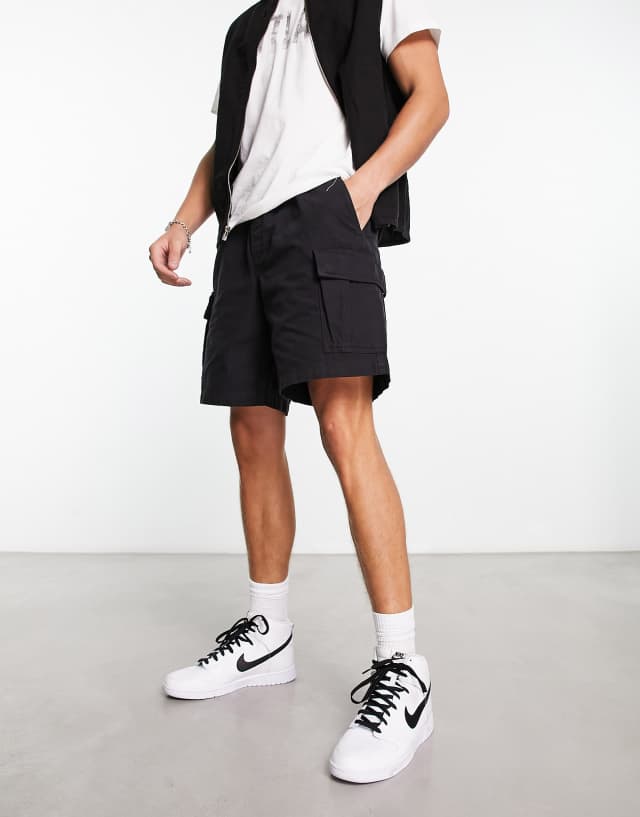 Weekday Joshua cargo shorts in black