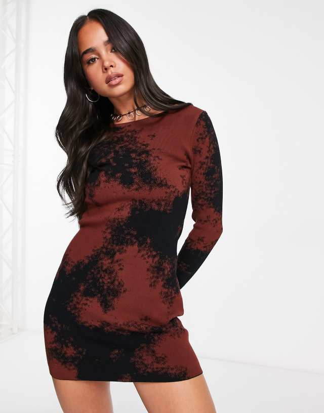 Weekday - josie jacquard dress in brown