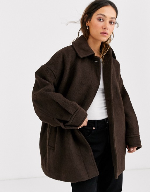 Weekday Judy oversized jacket in dark brown