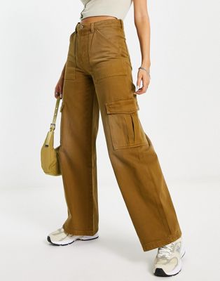 Weekday Julian cargo trouser in dark brown - ASOS Price Checker
