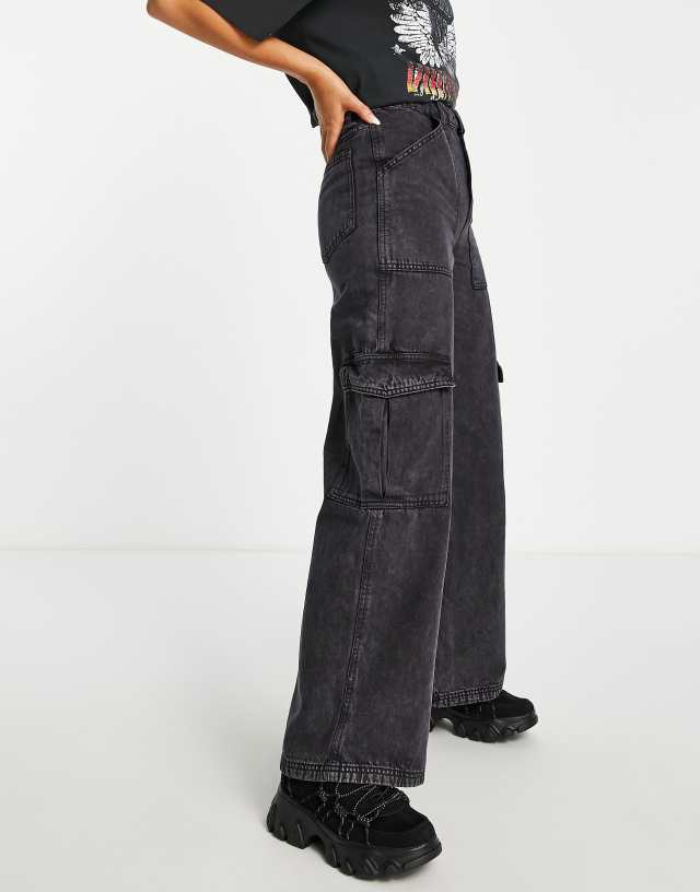 Weekday - julian cargo trousers in washed black