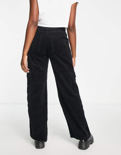 Monki cord straight leg pants in black