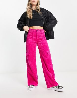 Weekday Julian cord cargo pants in bright pink - ASOS Price Checker