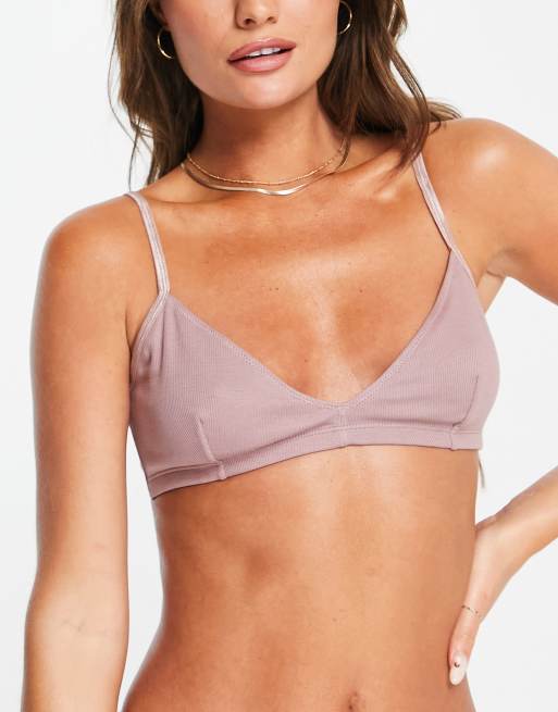 Weekday – Julie – Bawełniana braletka z trójkątnymi miseczkami w zgaszonym różowym kolorze - LPINK
