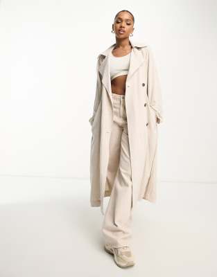 Weekday Julie linen mix trench coat in beige-Neutral