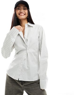 Weekday June long sleeve adjustable fitted shirt in stripe