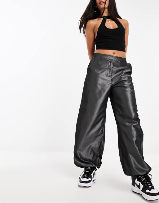 Weekday Juni oversized parachute pants in metallic dark grey | ASOS