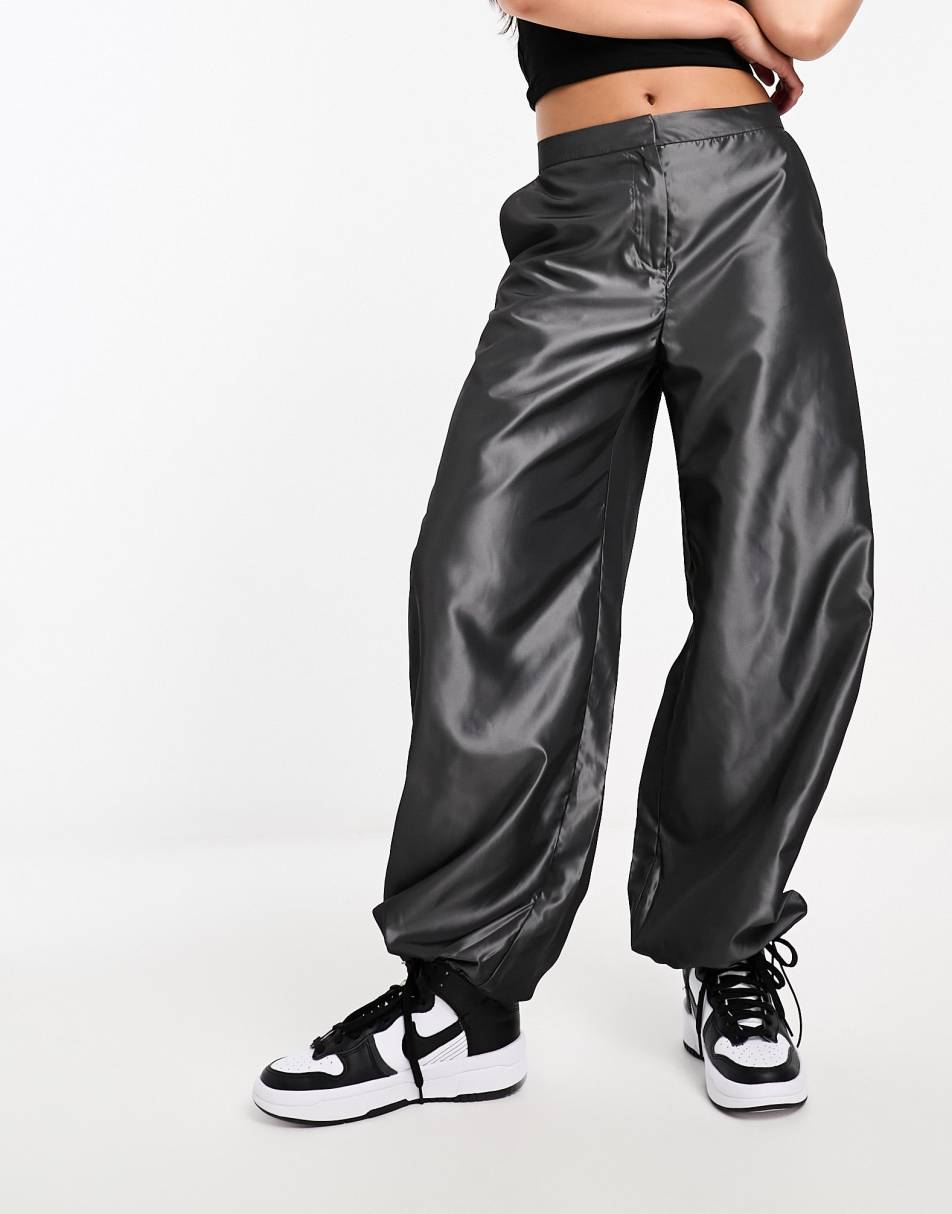 Weekday Juni oversized parachute pants in metallic dark grey