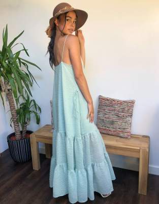green tiered maxi dress