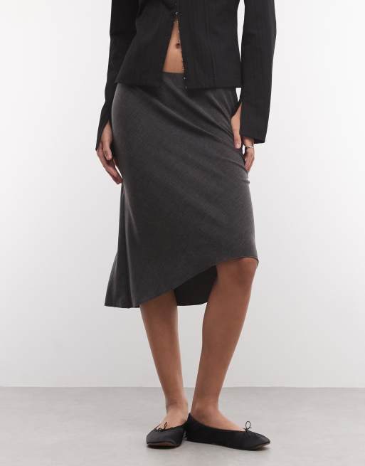 Weekday jupe midi ajustée en gris foncé chiné, 2 de 5