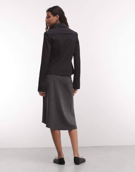 Weekday jupe midi ajustée en gris foncé chiné, 5 de 5