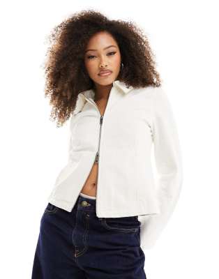 Weekday Jyn Distressed Twill Jacket In White-black