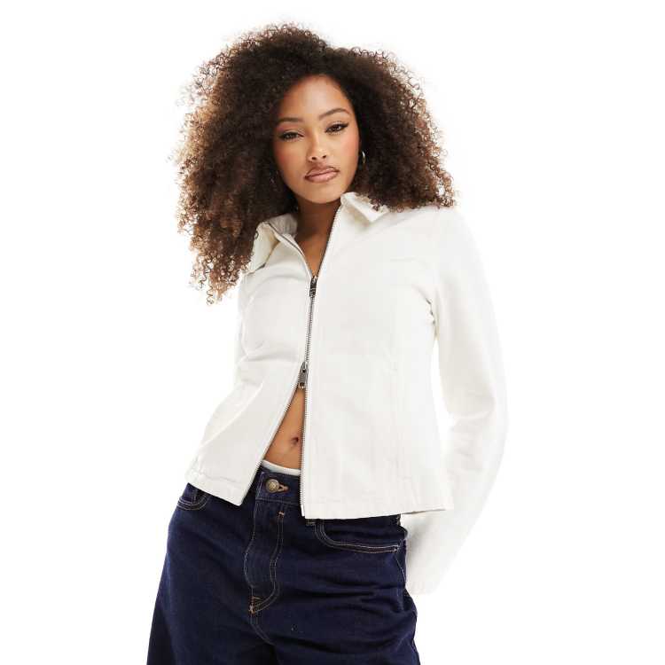 Weekday Jyn distressed twill jacket in white | ASOS