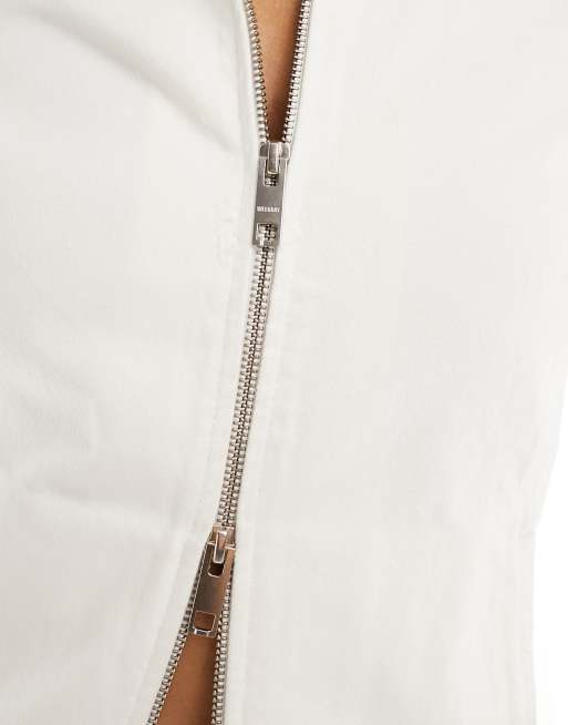 Weekday Jyn distressed twill jacket in white, 4 of 4