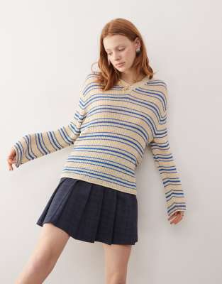 Kai v neck sweater in blue & off-white stripe