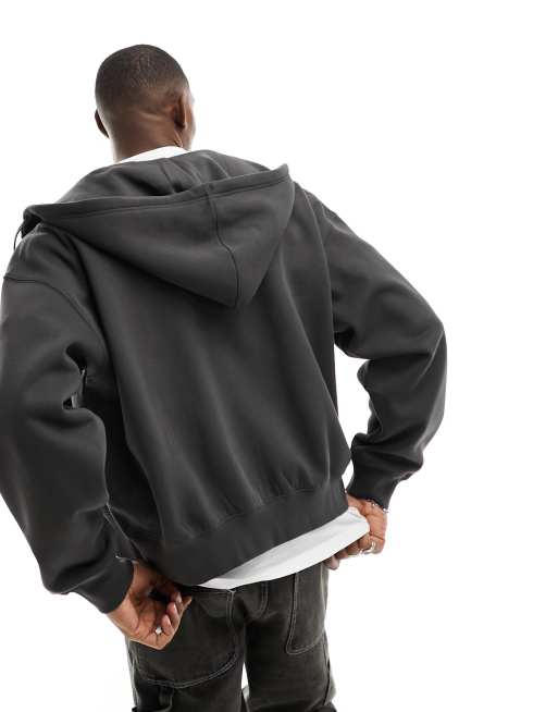 Weekday – Kapuzenjacke in gebrochenem Schwarz mit kastigem Schnitt und Reißverschluss, 4 von 4