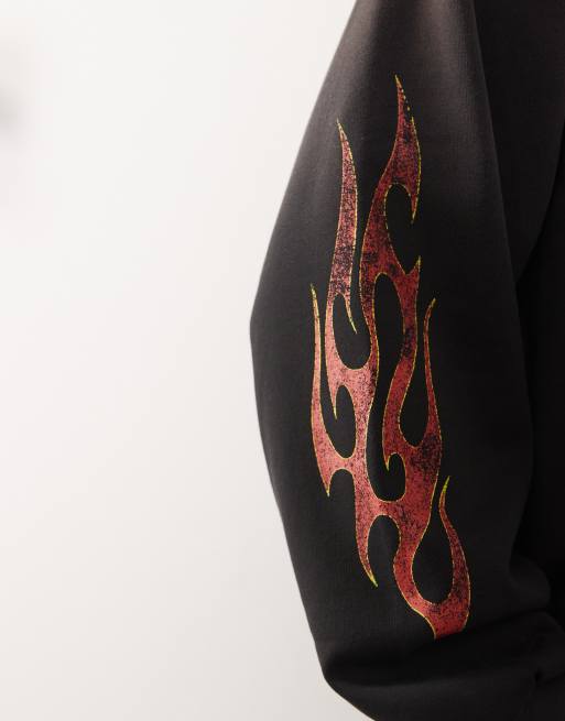 Weekday – Kapuzenjacke in verwaschenem Schwarz mit Reißverschluss und Flammengrafik, 5 von 5