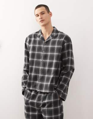 Kariertes Oversize-Hemd aus Flanell in Schwarz, Marineblau und Weiß, Kombiteil Schwarz M