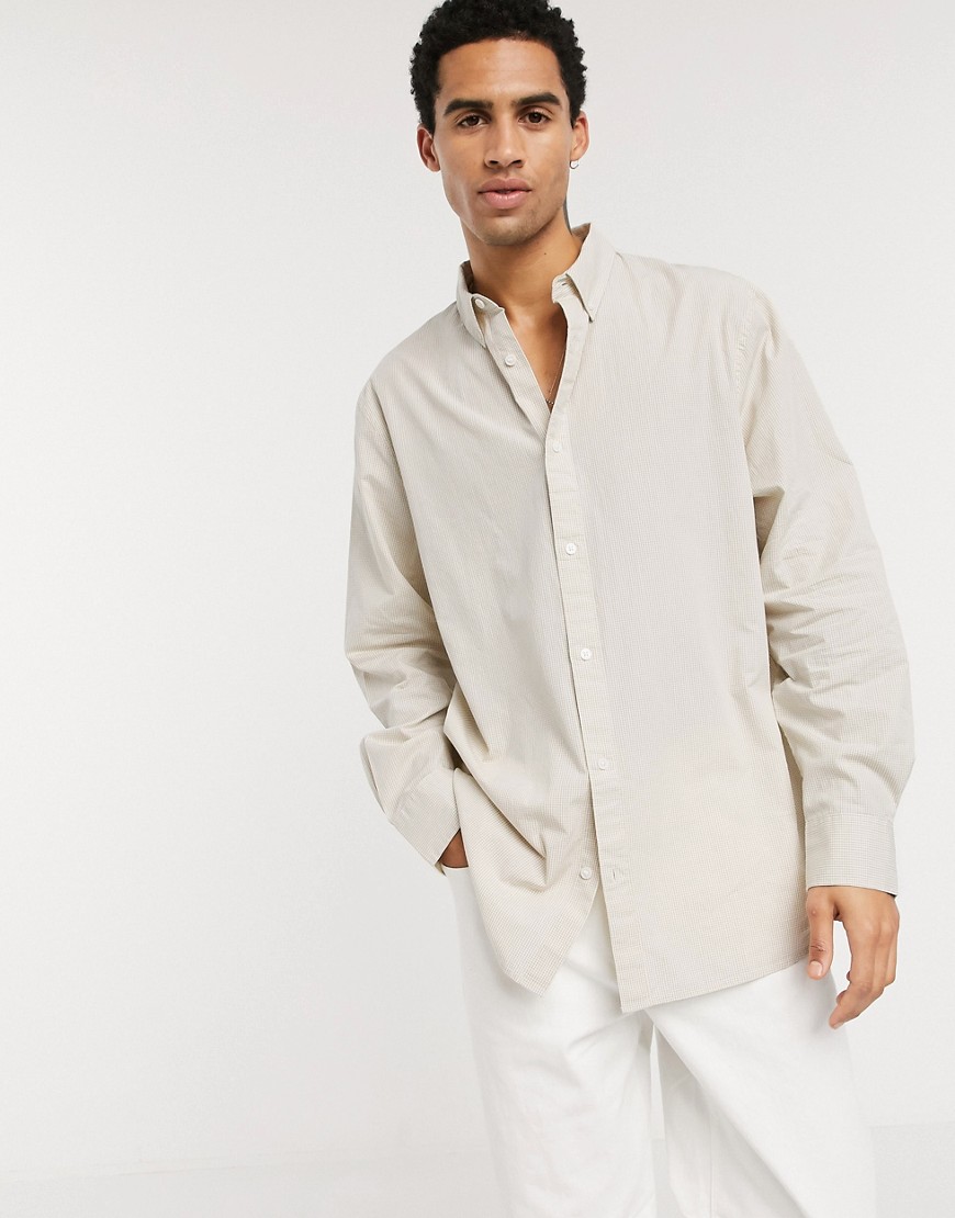 Weekday – Karim – Beige skjorta i ginghammönster