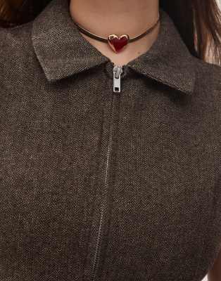 Weekday Karin Zip Up Vest In Brown