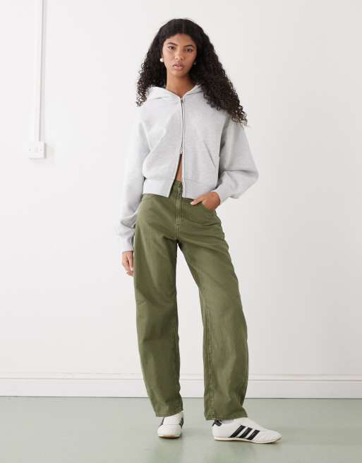 Weekday – Kastig geschnittene Cropped-Kapuzenjacke in Grau meliert mit Reißverschluss, 3 von 4
