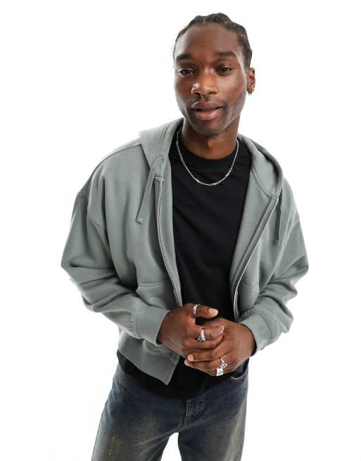 Weekday – Kastige Kapuzenjacke in Khaki-Grau