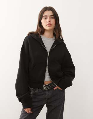 Weekday - Kastige Oversize-Kapuzenjacke in Schwarz mit Reißverschluss