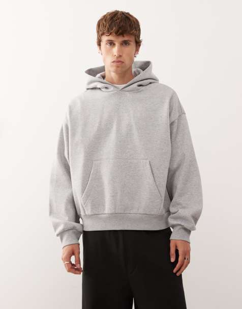 Weekday – Kastiger Oversize-Kapuzenpullover aus schwerem Jersey in meliertem Grau - view 1