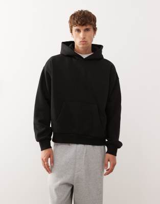 Kastiger Oversize-Kapuzenpullover aus schwerem Jersey in Schwarz Schwarz M