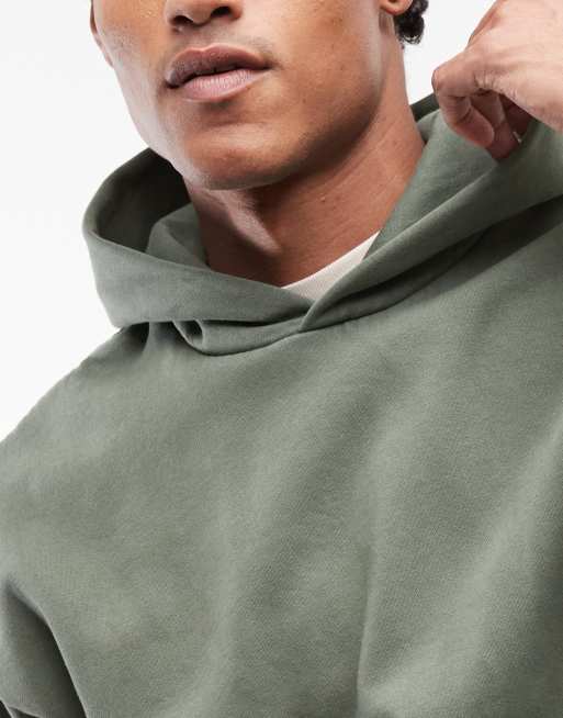 Weekday – Kastiger Oversize-Kapuzenpullover in Dunkelgrün, 3 von 5