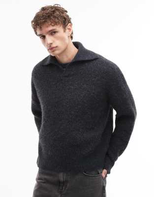 Kastiger Polo-Strickpullover in Marineblau Marineblau XS