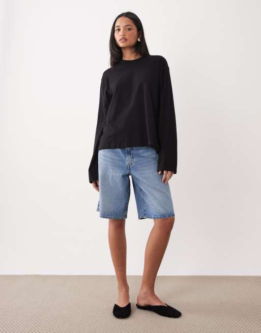 Weekday – Kastiges, langärmliges Oversize-T-Shirt in Schwarz, 2 von 4