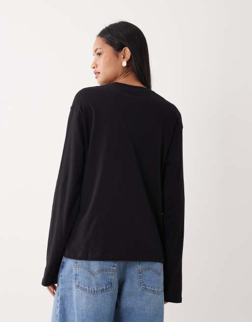 Weekday – Kastiges, langärmliges Oversize-T-Shirt in Schwarz, 4 von 4