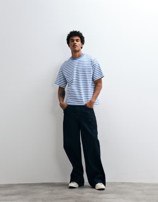 Weekday – Kastiges Oversize-T-Shirt in Blau und Wollweiß gestreift, exklusiv bei ASOS, 4 von 5